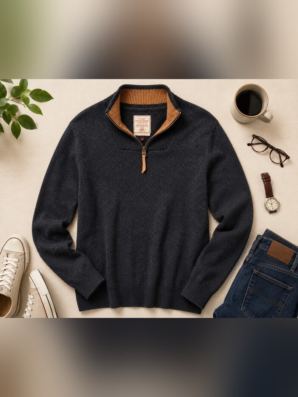 Fatface Brand Uk 1/4 Zip L Sleeve Lightweight Pull Over Sweater. Mens Large